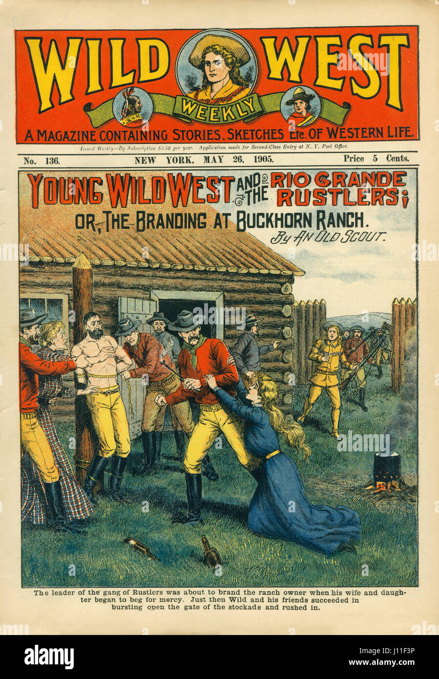 Abdeckung des wilden Westens Weekly Magazine, Nr. 136, 26. Mai 1905 Stockfoto