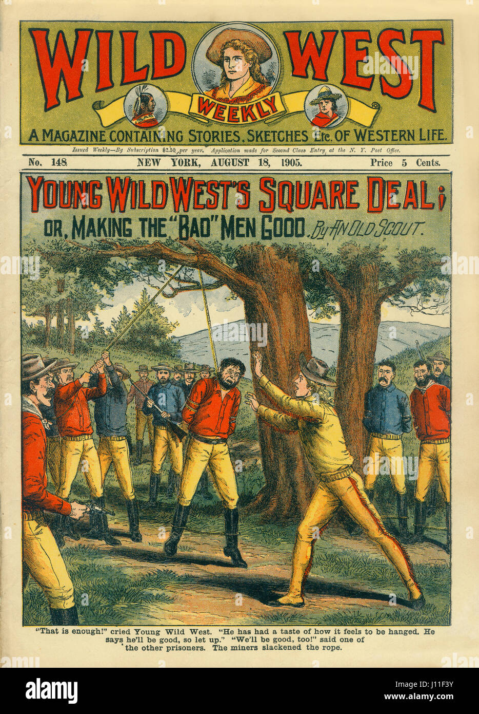 Abdeckung des wilden Westens Weekly Magazine, Nr. 148, 18. August 1905 Stockfoto