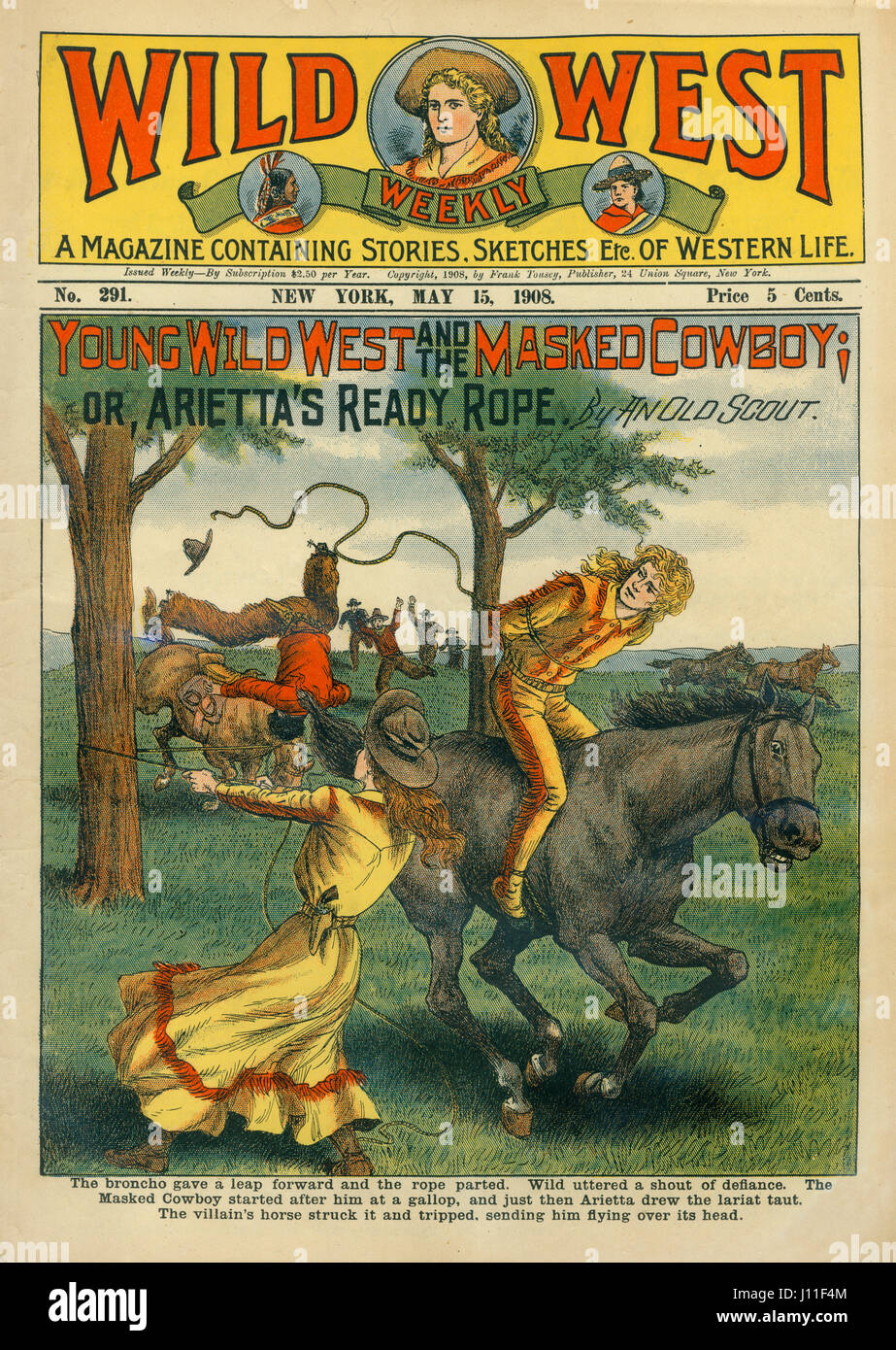 Abdeckung des wilden Westens Weekly Magazine, Nr. 291, 15. Mai 1908 Stockfoto