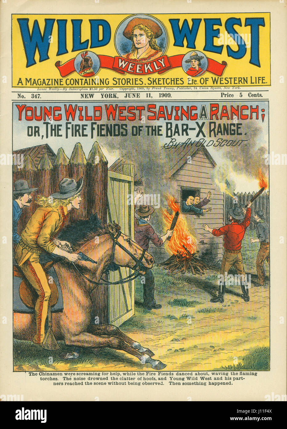 Abdeckung des wilden Westens Weekly Magazine, Nr. 347, 11. Juni 1909 Stockfoto