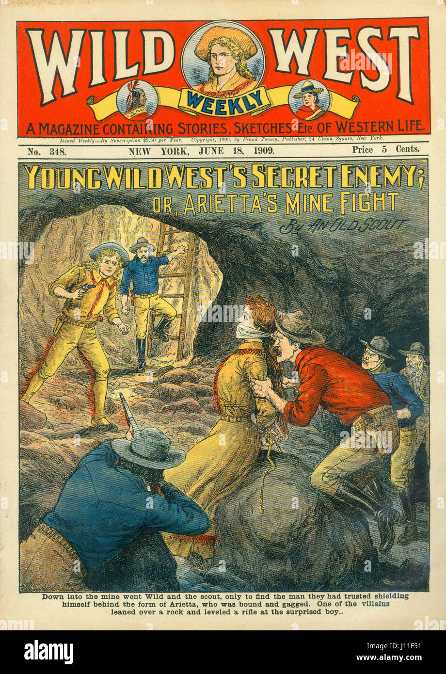 Abdeckung des wilden Westens Weekly Magazine, Nr. 348, 18. Juni 1909 Stockfoto