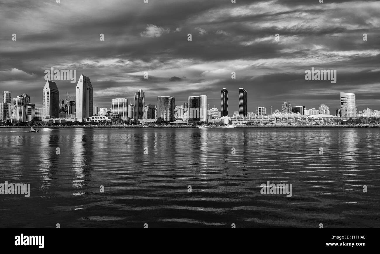 San Diego Skyline schwarz-weiß Kunst Stockfoto