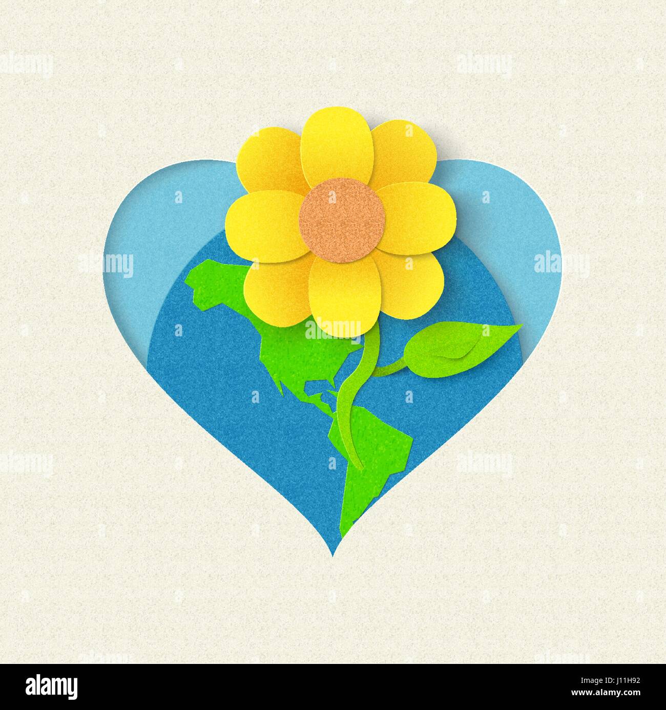 Earth Day Abbildung Schnittblume Welt Umwelt Pflegekonzept mit Papier Stil. EPS10 Vektor. Stock Vektor