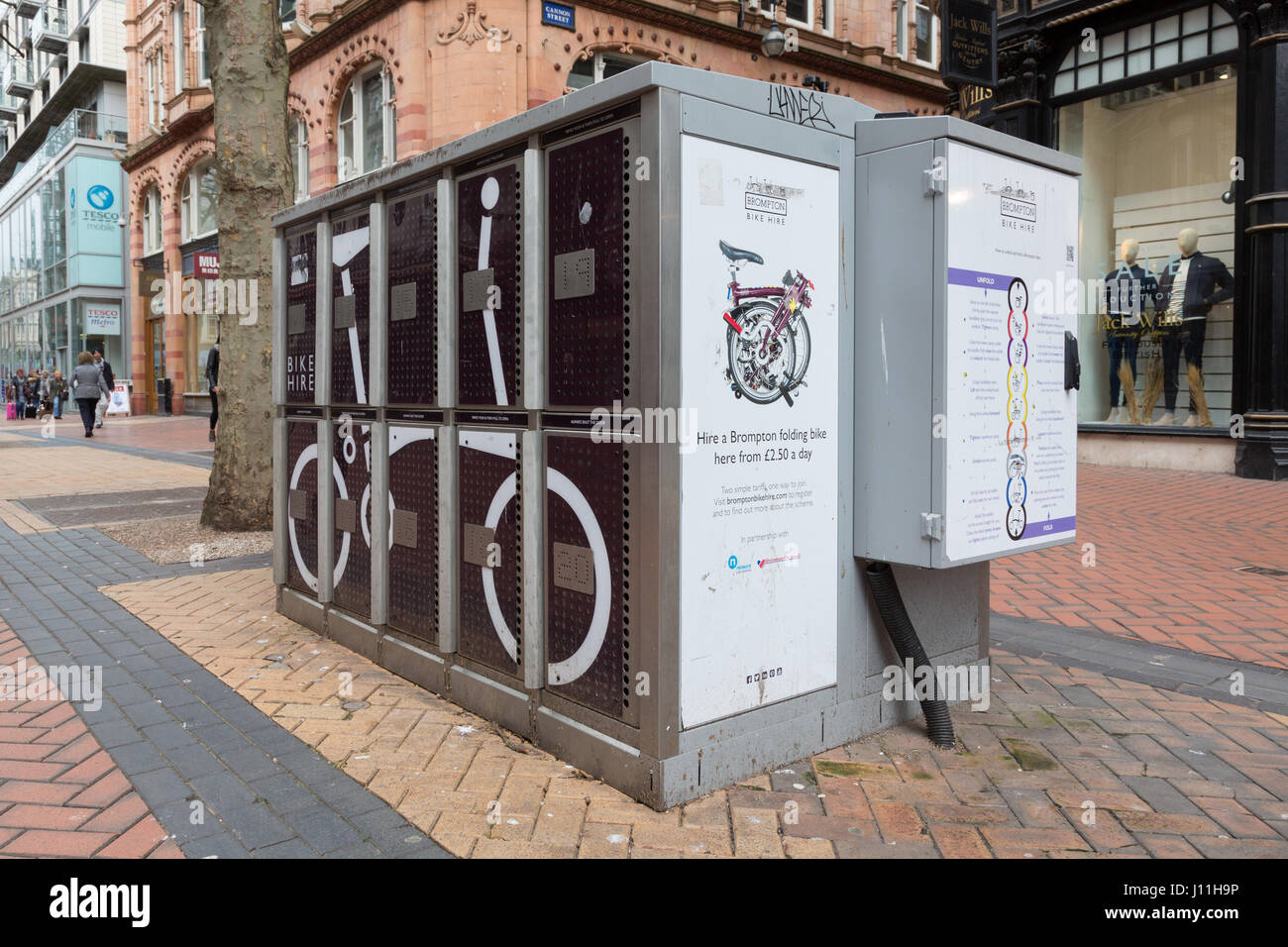 Brompton Bike Verleih, Birmingham, England, UK Stockfoto