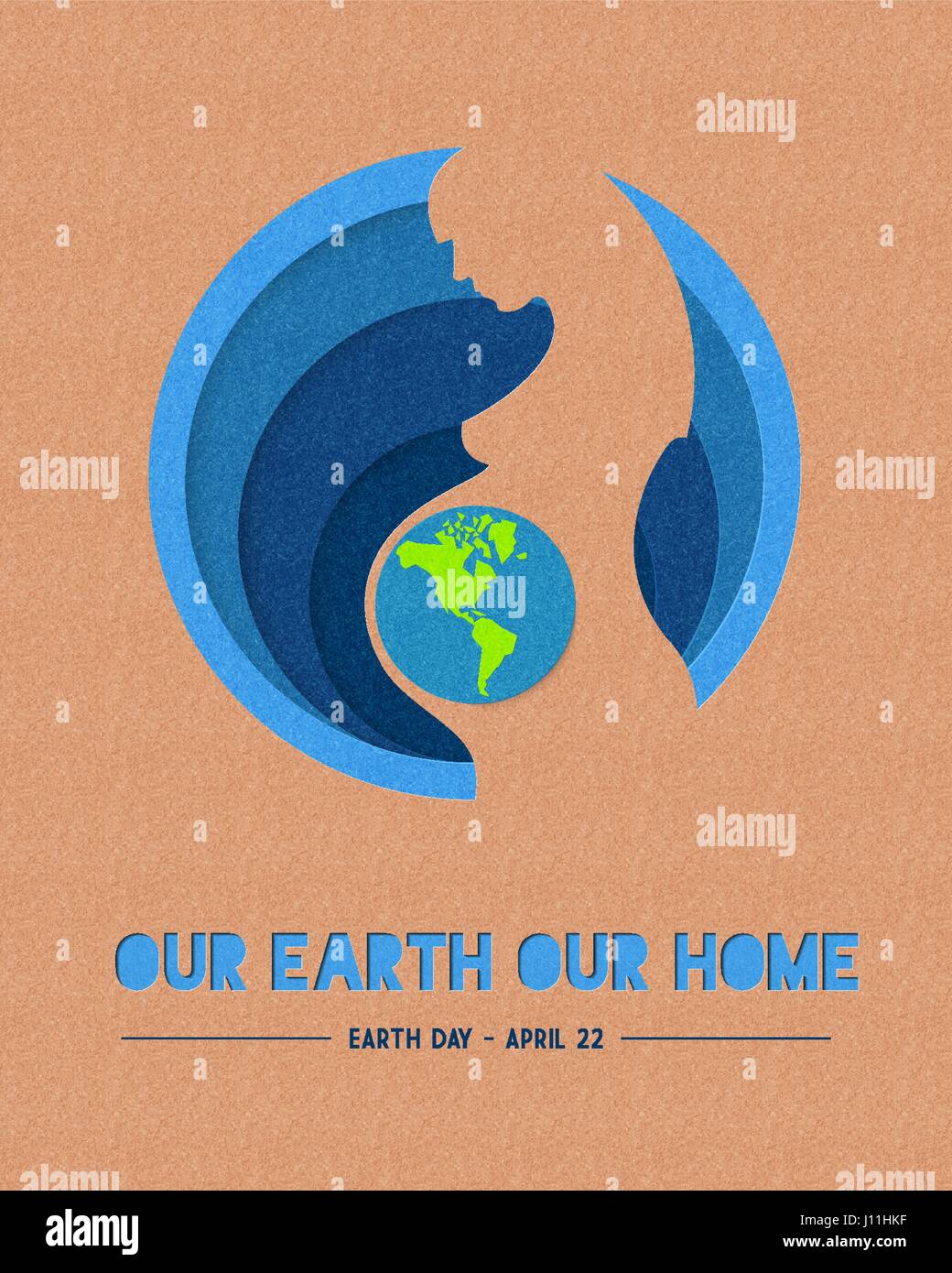 Erde Scherenschnitt Tag Illustration der Schwangeren mit Planeten im Inneren und leistungsstarke Typografie Zitat. EPS10 Vektor. Stock Vektor