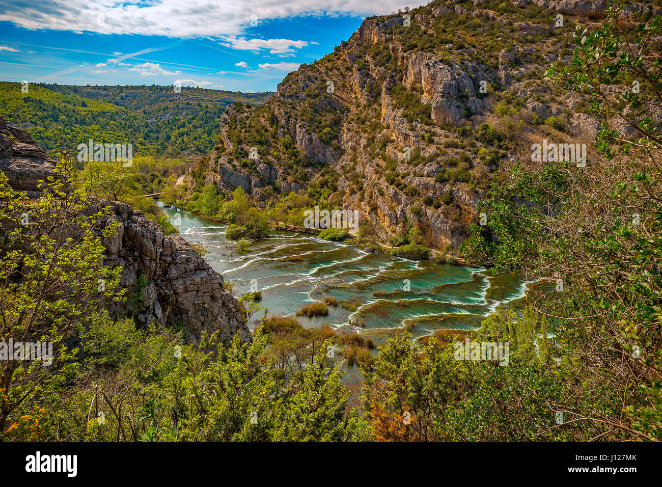 Kroatien Dalmatien Krka Nationalpark - Roski Slap - kleine Wasserfälle, genannt die Halsketten Stockfoto