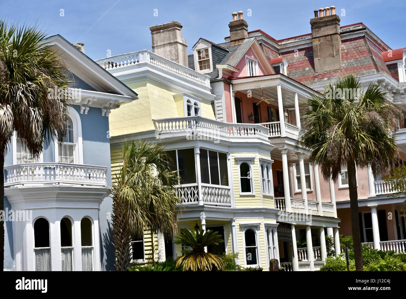 Oststraße Batterie Kolonialvillen Charleston, South Carolina Stockfoto