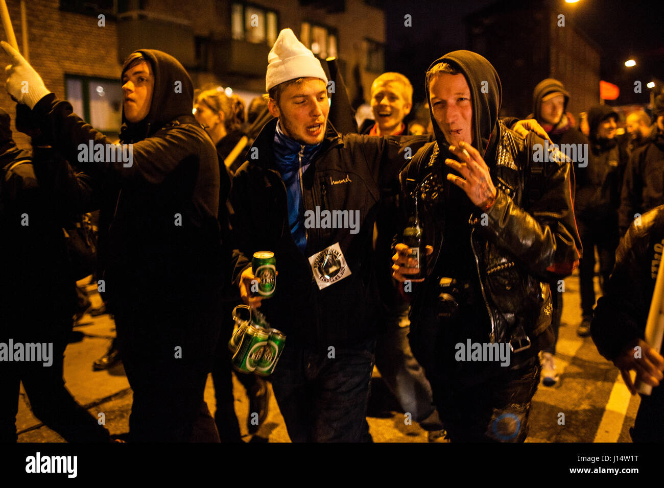 Die Atmosphäre war toll unter den Teilnehmer aus verschiedenen linken Fraktionen und anarchistischen Fraktionen aus Kopenhagen und der Rest von D Stockfoto