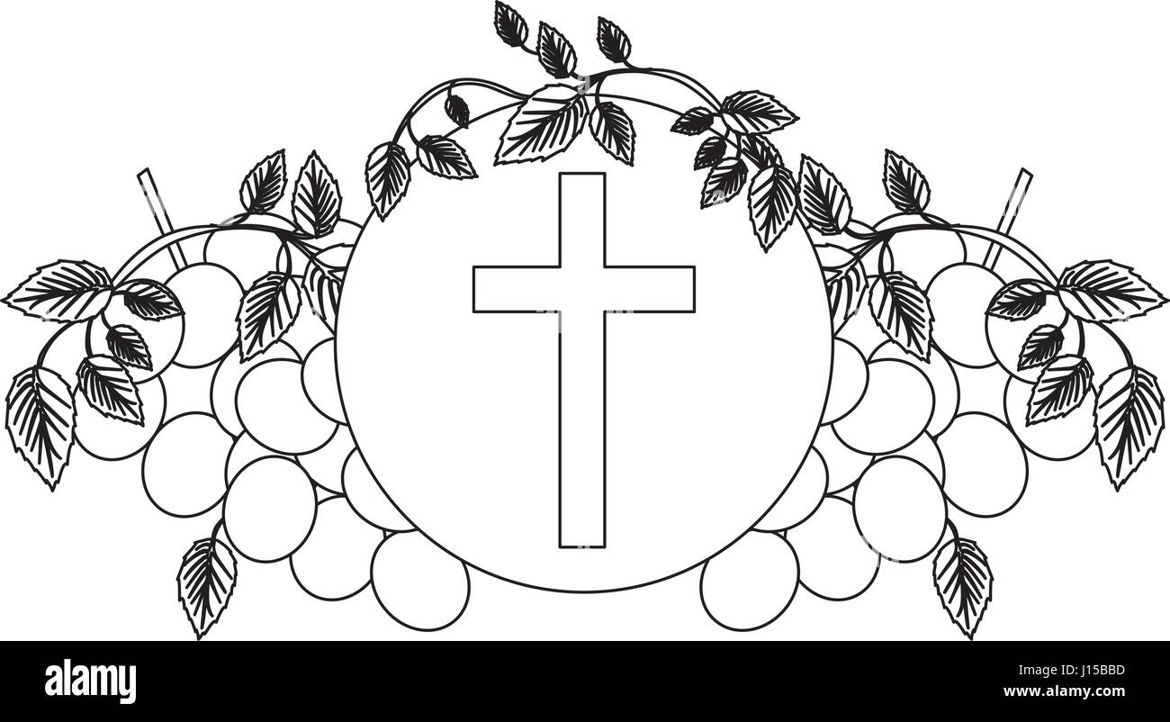 Schwarze Silhouette Mit Kommunion Religiose Ikonen Der Trauben Und Christliches Kreuz Stock Vektorgrafik Alamy