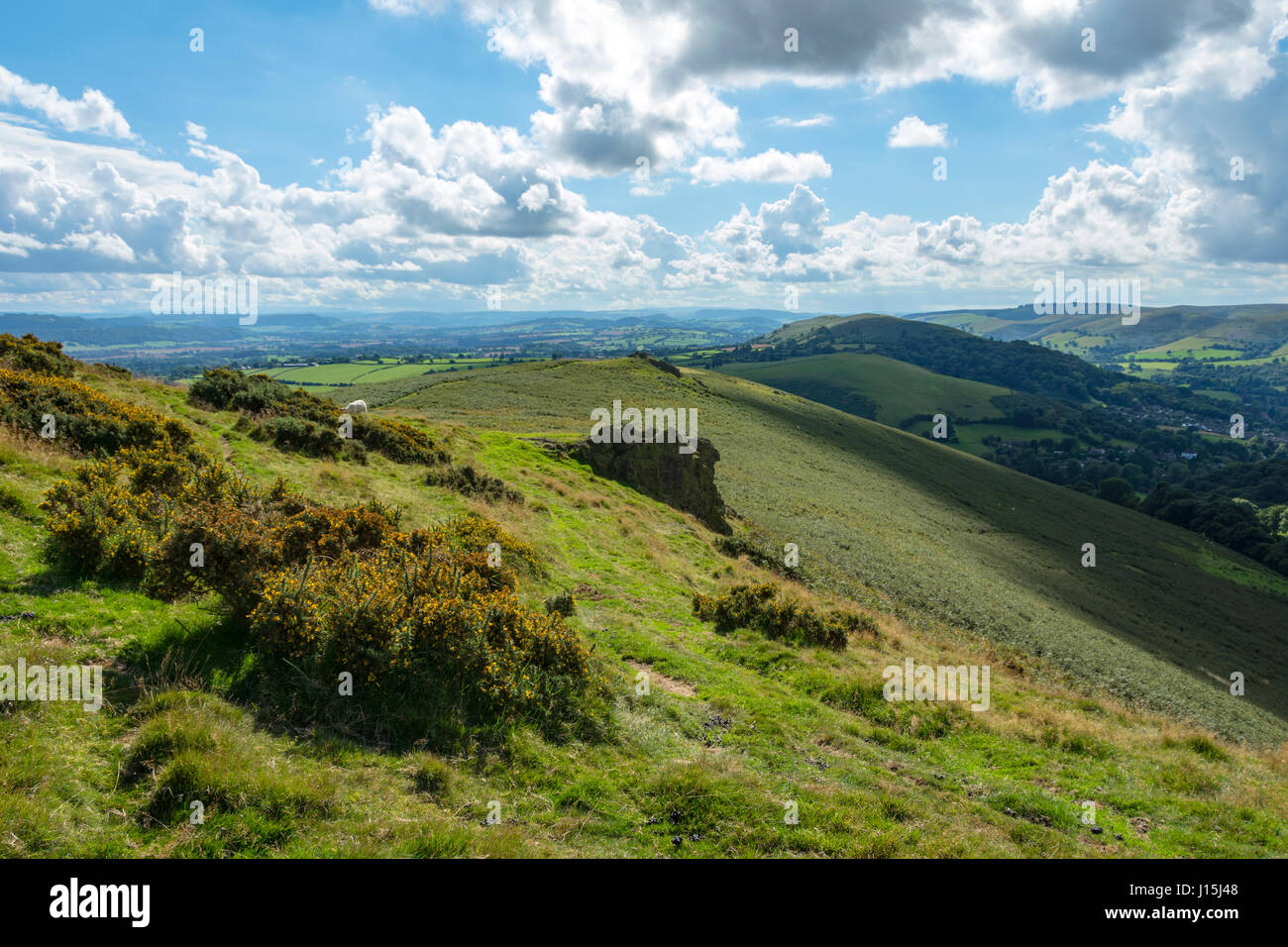 Ragleth Hill aus Süd-West Ridge Hope Bowdler Hill, in der Nähe von Kirche Stretton, Shropshire, England, UK. Stockfoto