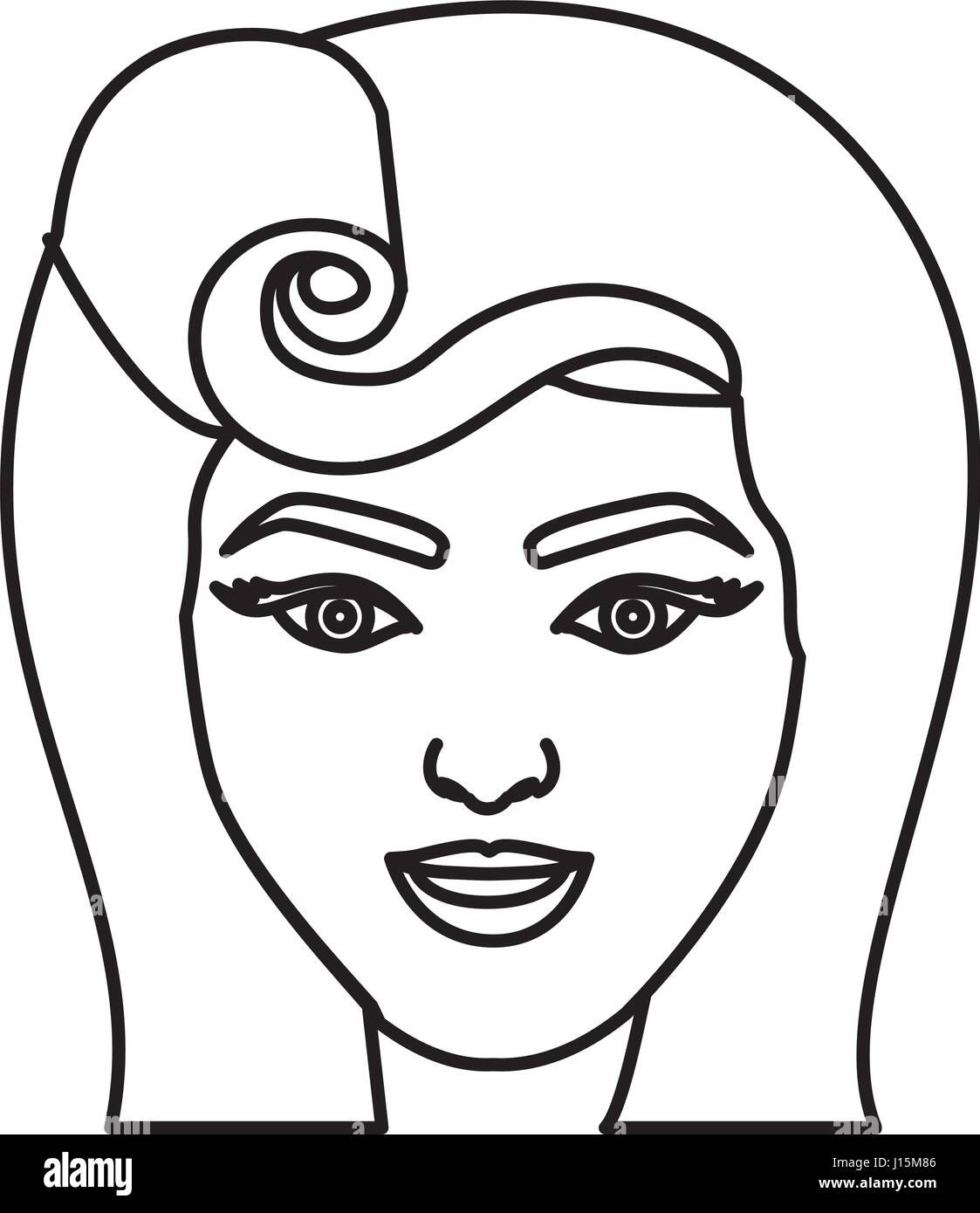 Silhouette Zeichnung Gesicht Frau mit Pinup Wirbel Frisur