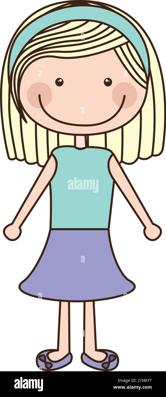 farbenfrohe Karikatur blonded Haar Mädchen mit Hemd und Rock Stock Vektor