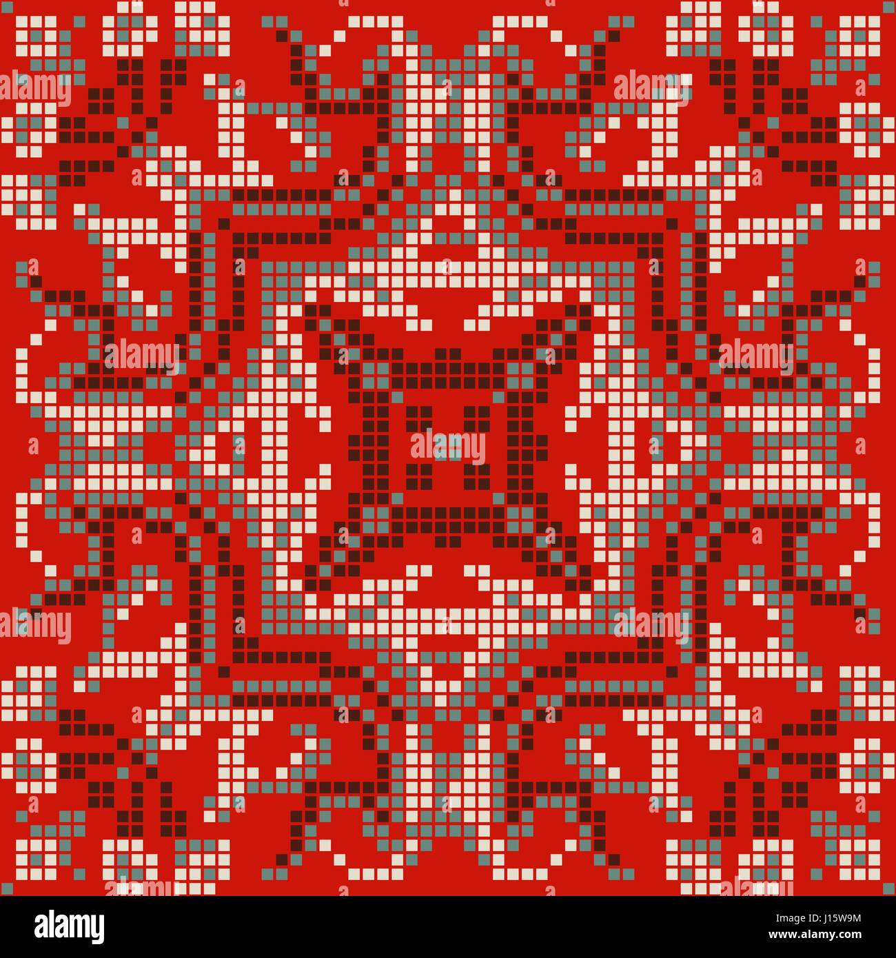 Ethnische Pixel Muster Stickerei, Folklore tribal-design Stock Vektor