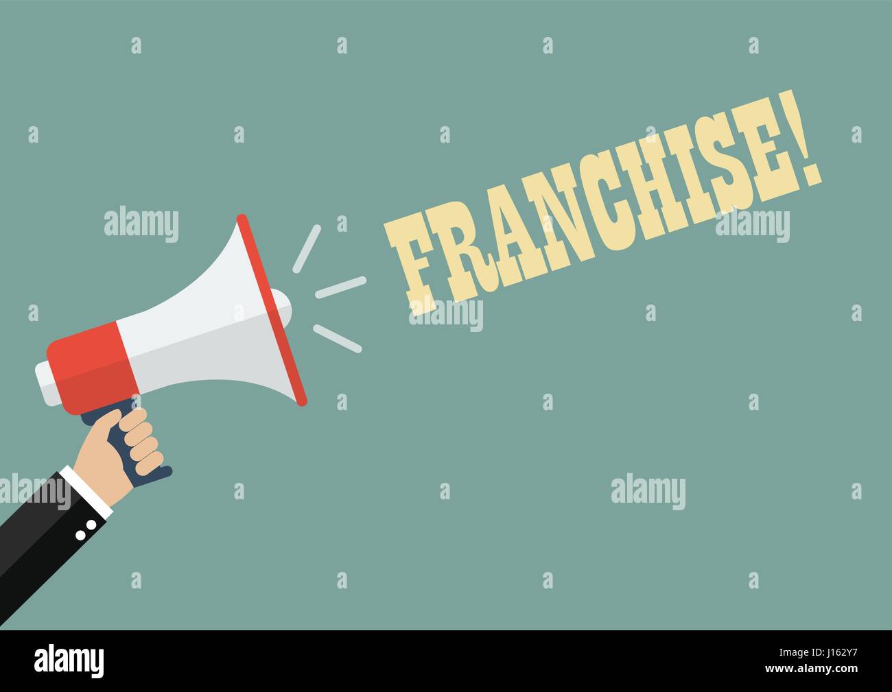 Hand mit Megaphon mit Wort-Franchise. Vektor-Illustration Stock Vektor