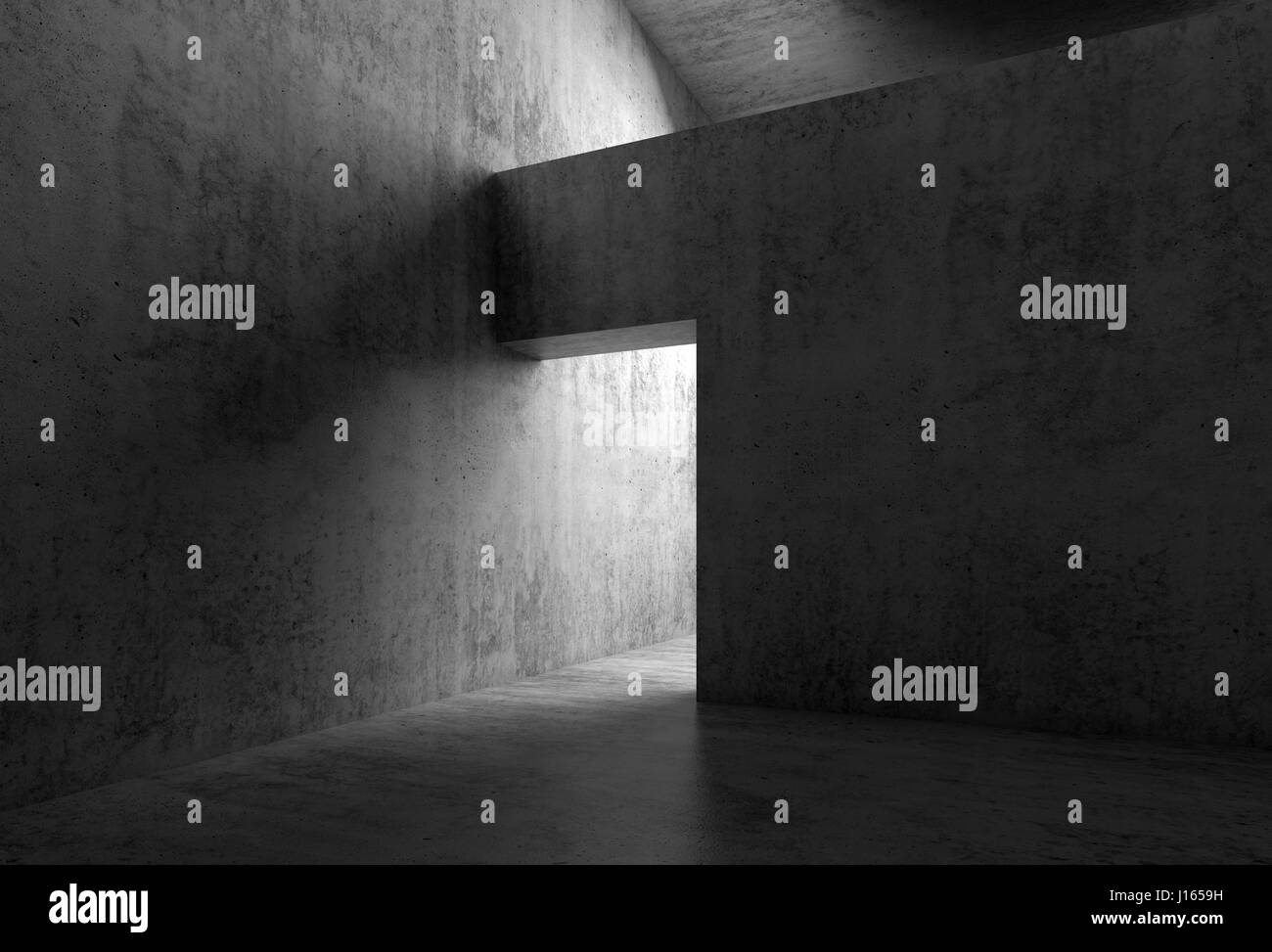 Abstrakte dunkle Leere Interieur, Tür in graue Betonwände, 3d Render-illustration Stockfoto