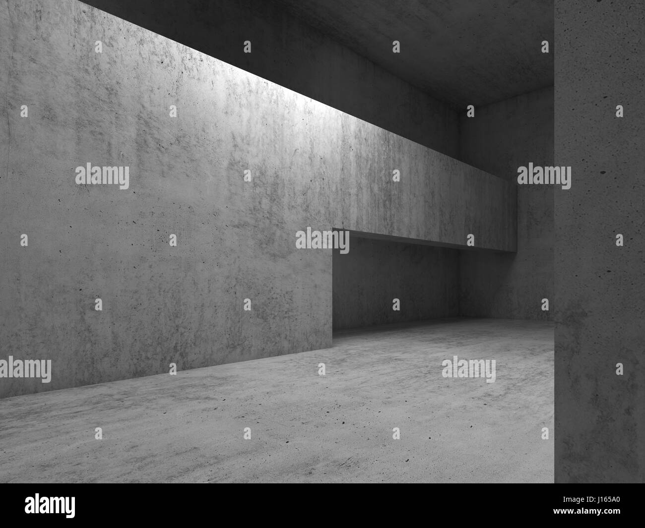 Abstrakte innere Hintergrund, Eingang im grauen Betonwände, 3d render Abbildung Stockfoto