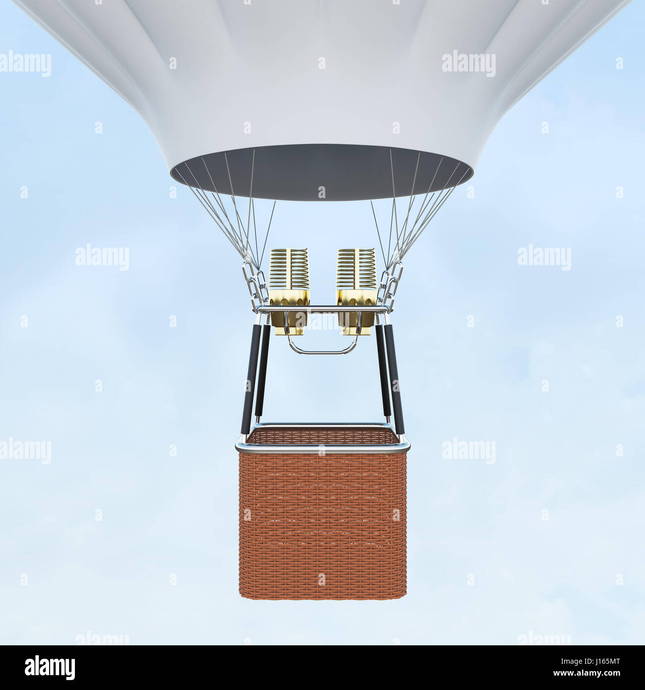 Weiße Heißluftballon mit Korb auf skiy Hintergrund. 3D-Rendering Stockfoto