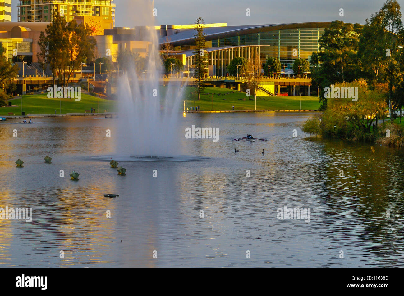 Adelaide River Torrens an einem lebhaften Morgen ist ein Ort, wo die Ruderer ihren Sport genießen können Stockfoto