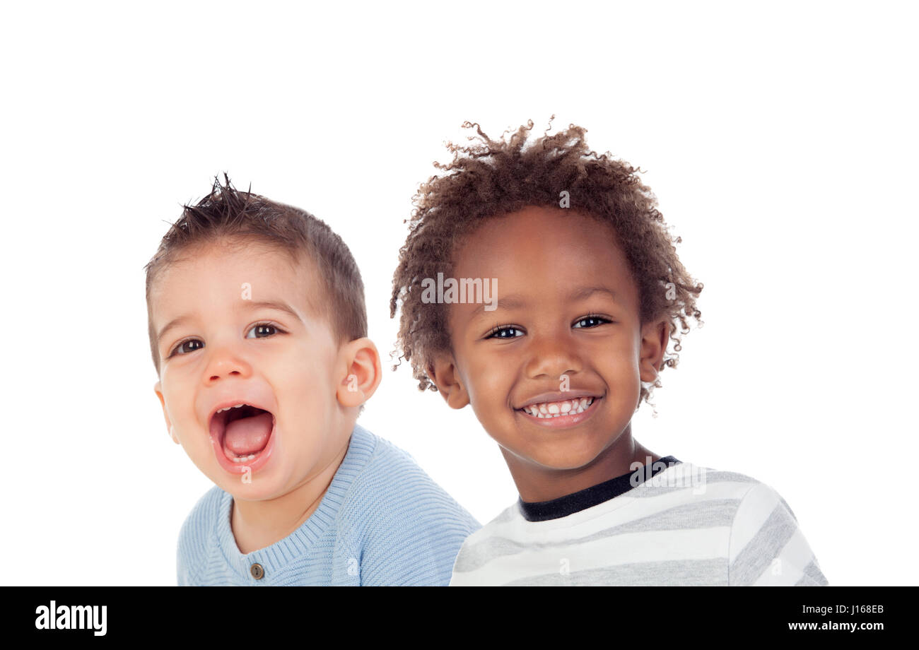 Lustige paar Kinder isoliert auf weißem Hintergrund Stockfoto