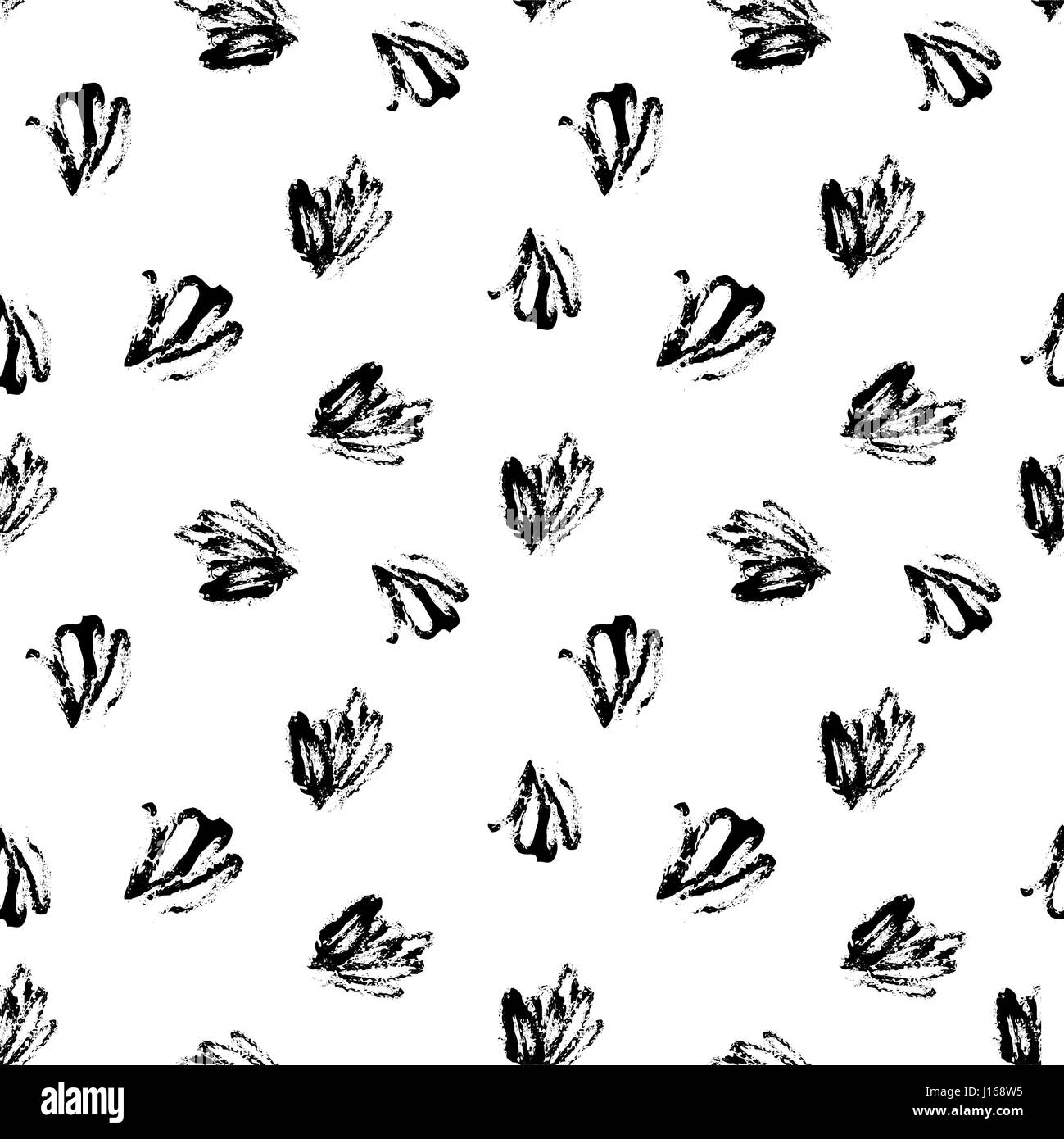Nahtlose Muster mit schwarzen Pinselstrichen auf weißem Hintergrund. Abstrakter Stil Textil, Geschenkpapier, Wand-Kunst-Design. Stock Vektor