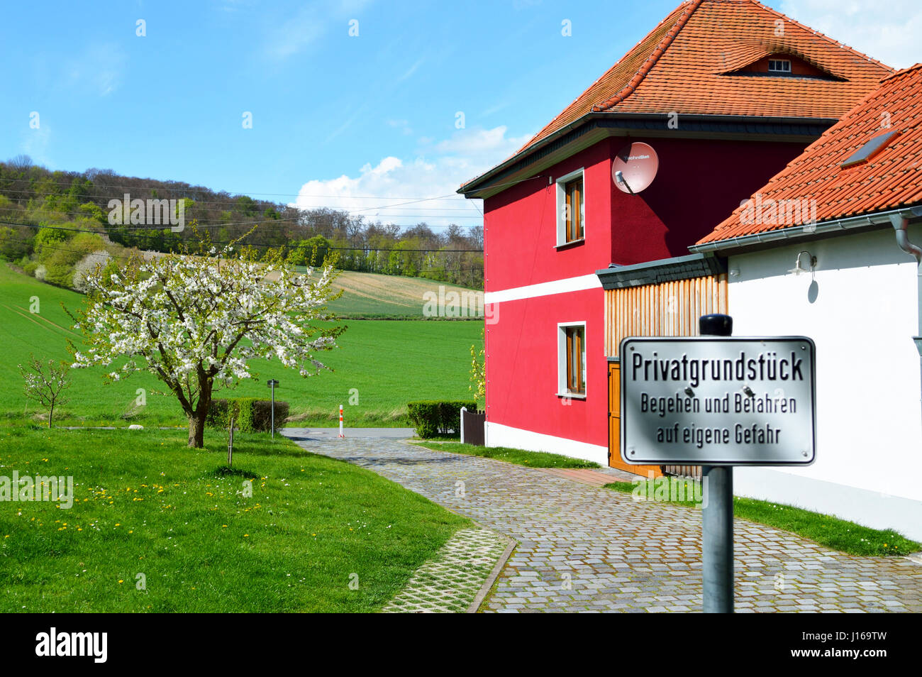 Schild Privatbesitz in Thüringen im Jahr 2017, Deutschland Stockfoto