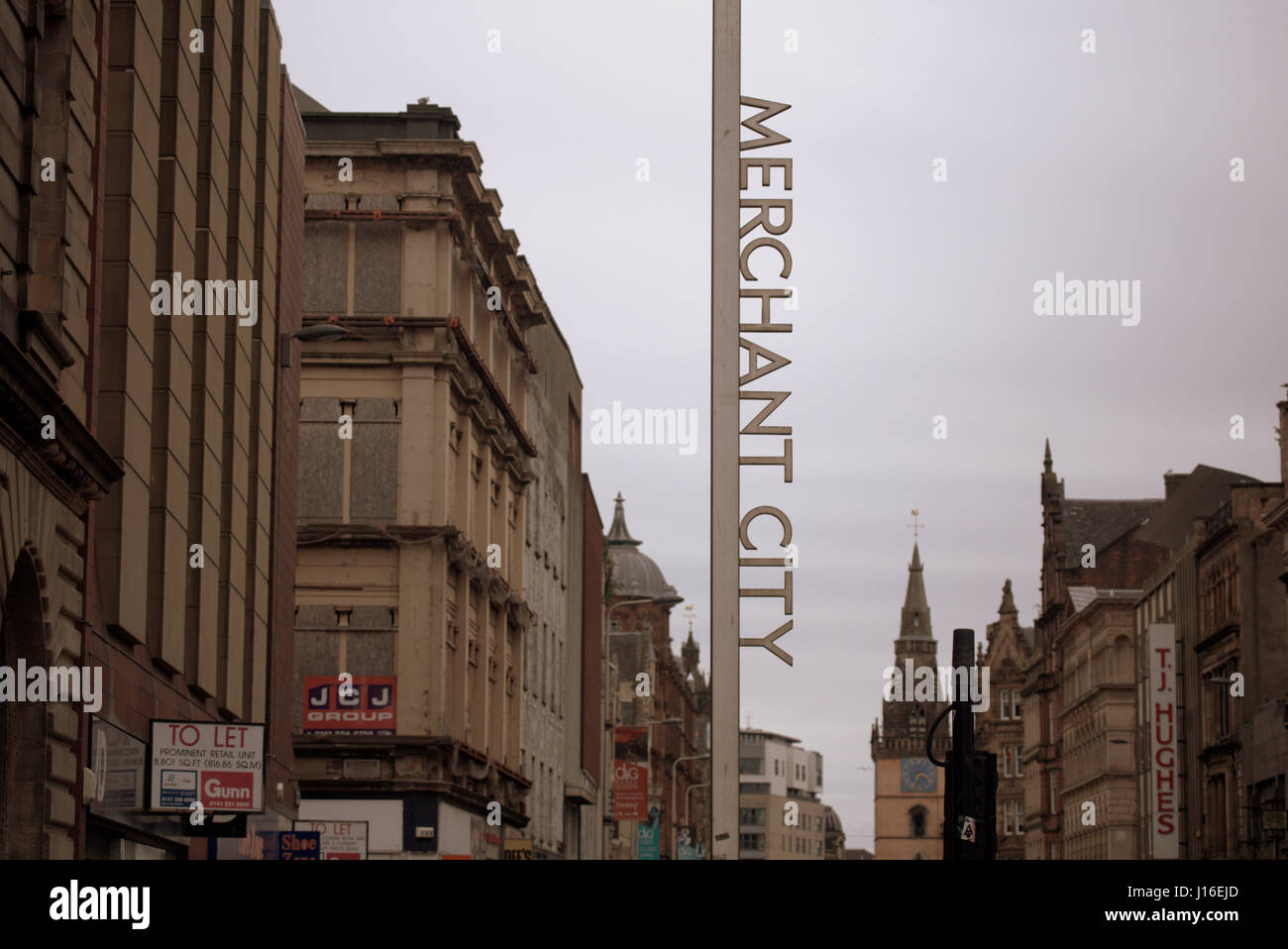 Handelsstadt Zeichen gegen Himmel Argyle Street Glasgow Stockfoto