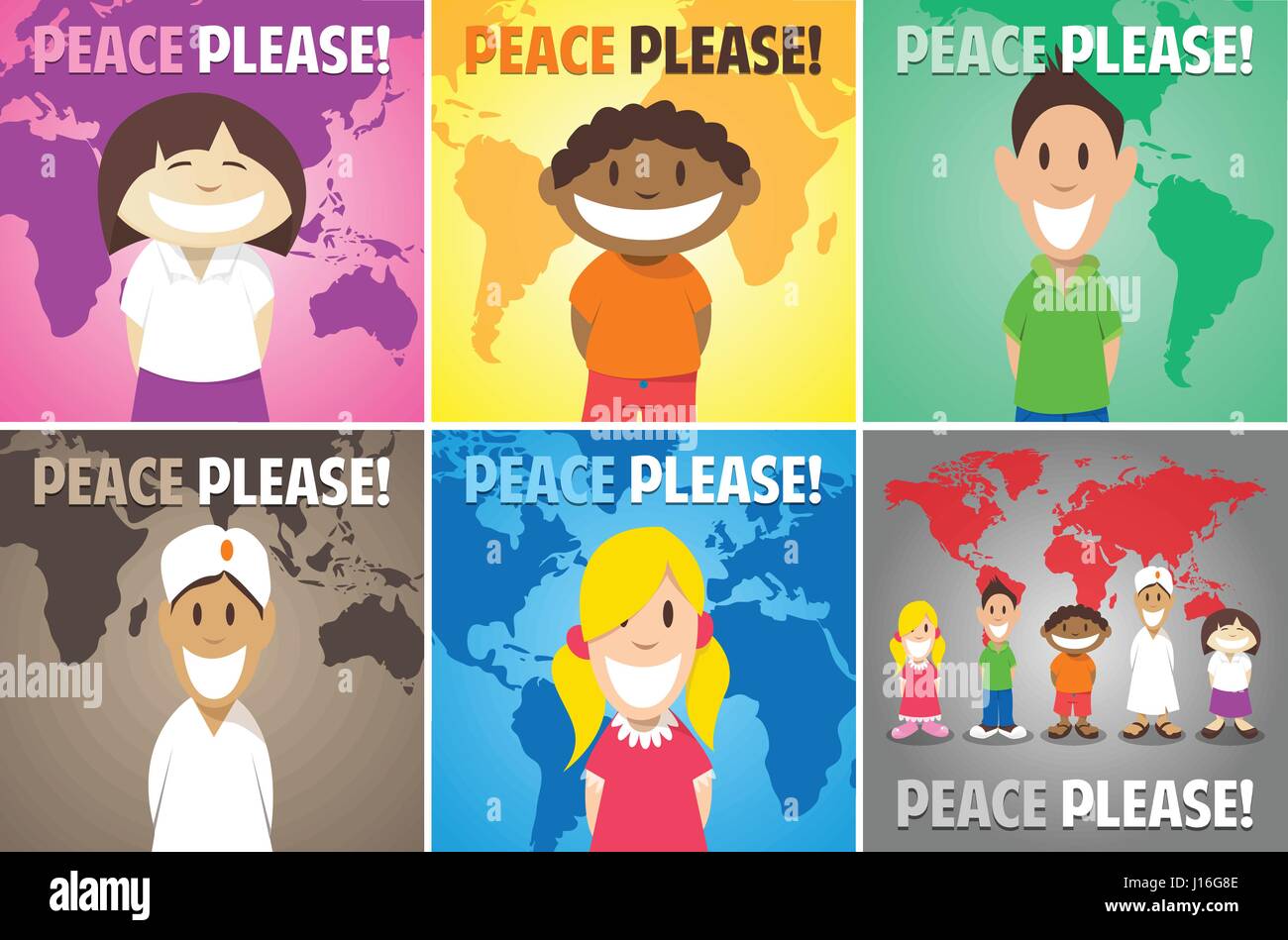 Glückliche Kinder der Welt Frieden Bitte fordern Stock Vektor