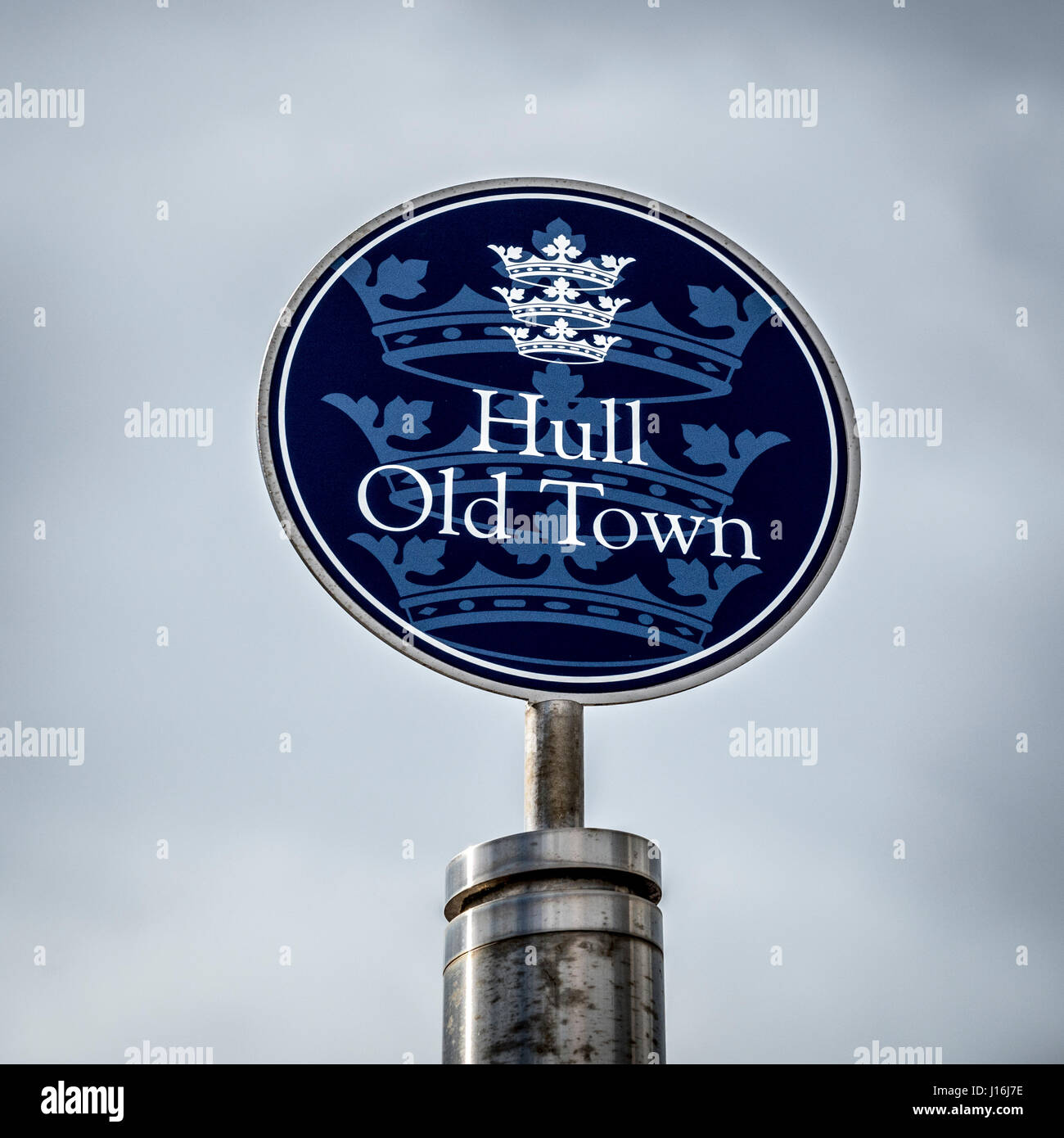Rumpf-Altstadt an der Spitze der Wegweiser, UK Sign. Stockfoto