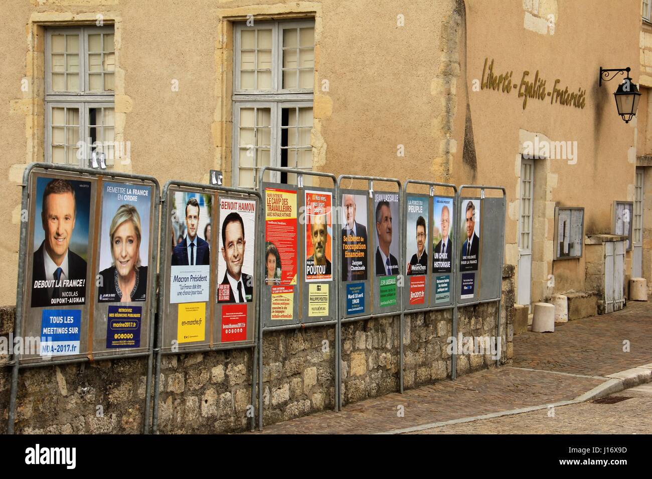 Plakate für jedes französische Präsidentschaftskandidat April 2017 Stockfoto