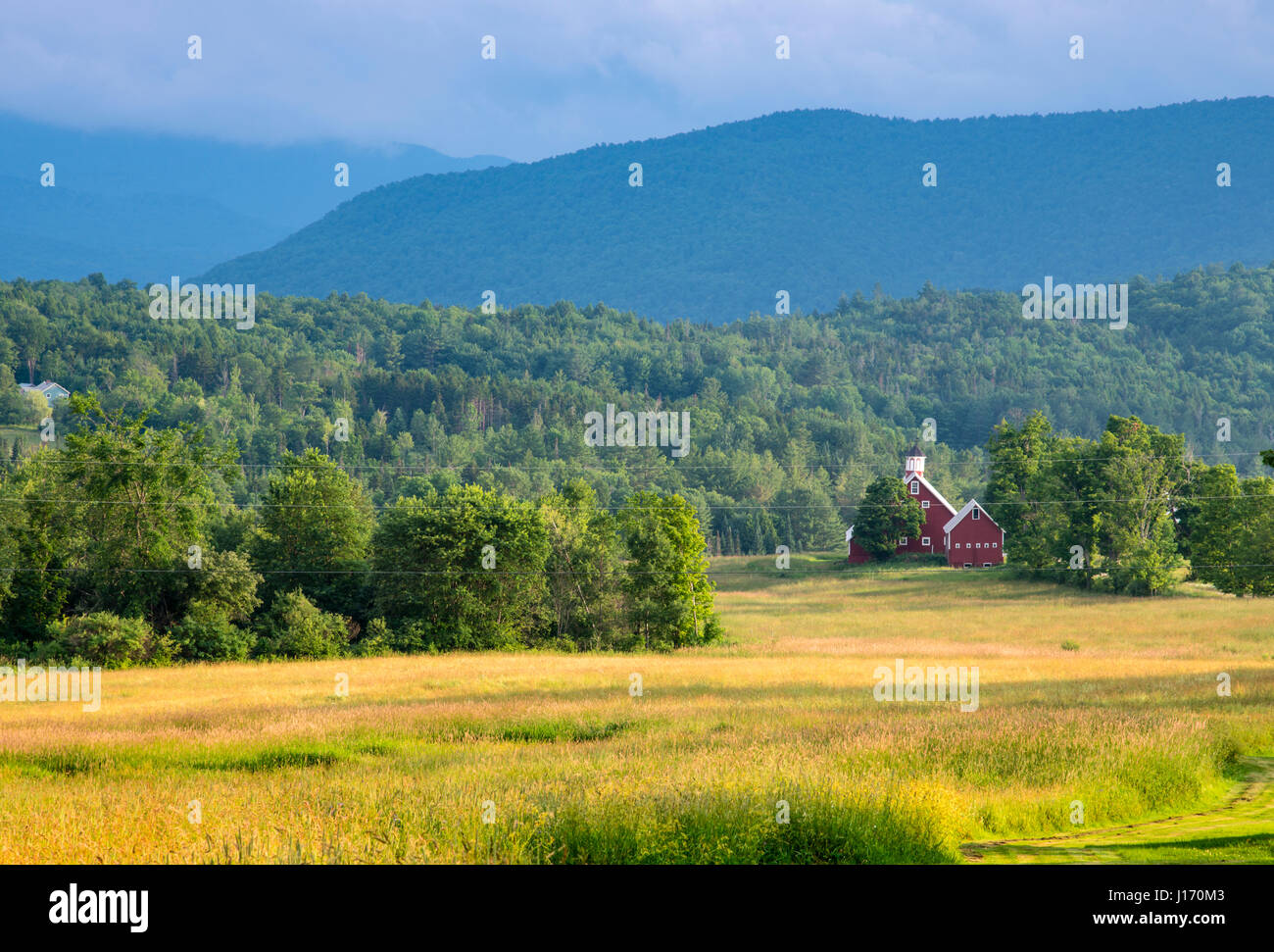 Grüne Berglandschaft mit roten Scheune Rochester Vermont Sommersaison Route 100 Stockfoto