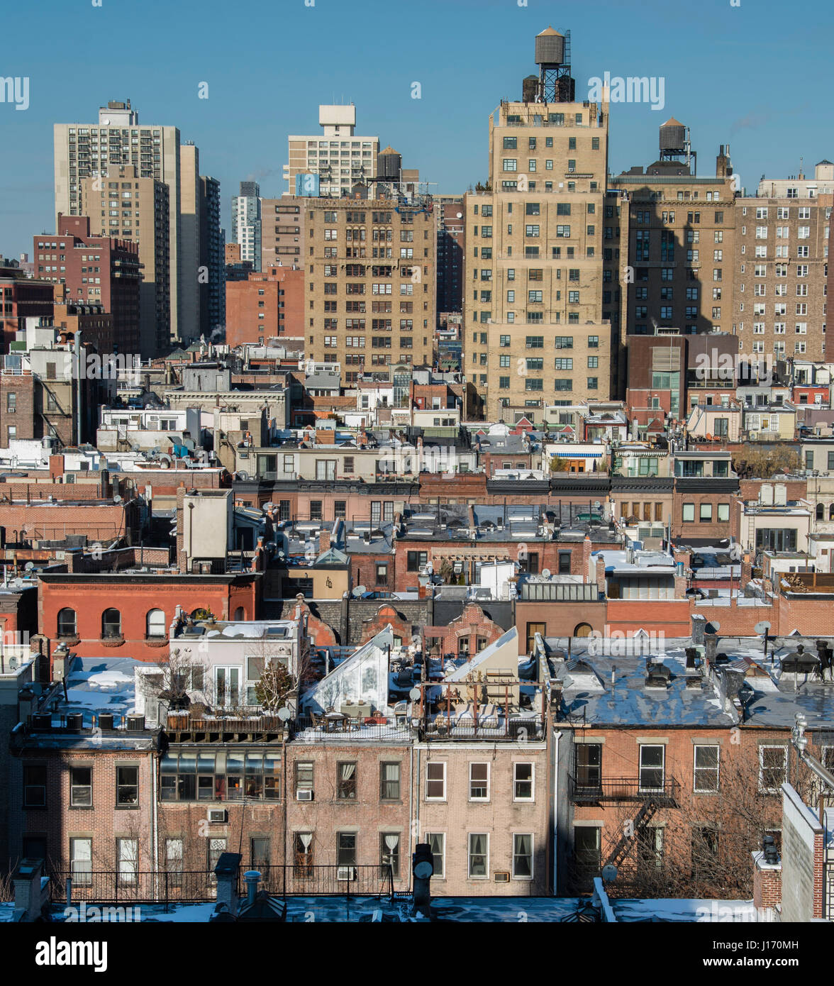 Upper West Side New York City New York Winter Saison Schnee Gebäude, Architektur, Wohnungen, nordöstlich, USA Stockfoto