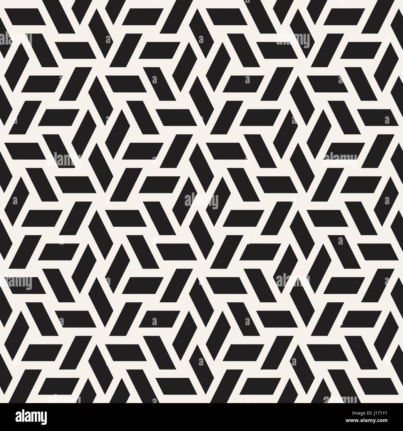 Kubische Gitter Tiling endlose elegante Textur. Abstrakten geometrischen Hintergrund-Design. Nahtlose Rhombus Formen schwarz-weiß Vektormuster. Stock Vektor