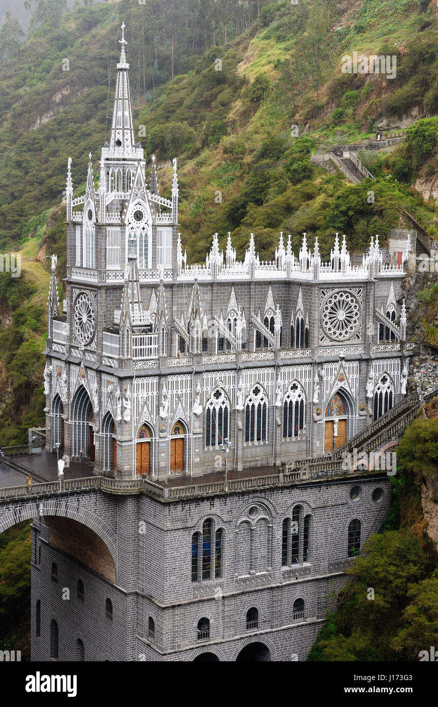 Eine der schönsten Kirchen der Welt. Heiligtum Las Lajas gebaut in Kolumbien nahe der Grenze zu