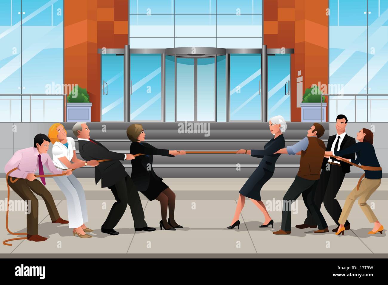 Eine Vektor-Illustration von Geschäftsleuten in einem Tauziehen für Teamwork Konzept Stock Vektor