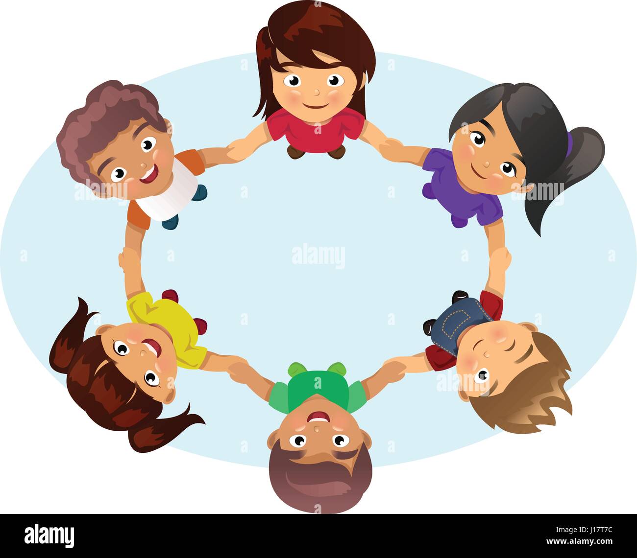 Eine Vektor-Illustration der multi-ethnischen Gruppe der Kinder Hand in Hand Stock Vektor