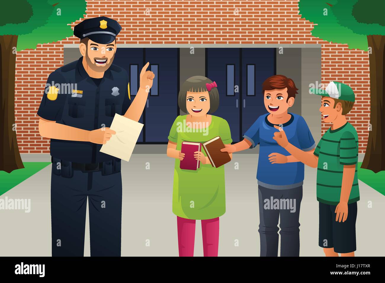 Eine Vektor-Illustration der Polizist Gespräch mit Kindern Stock Vektor