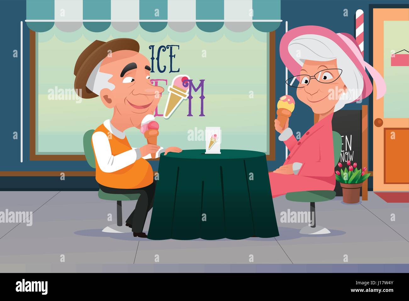 Eine Vektor-Illustration von alten Opa und Oma Eis zusammen Essen Stock Vektor