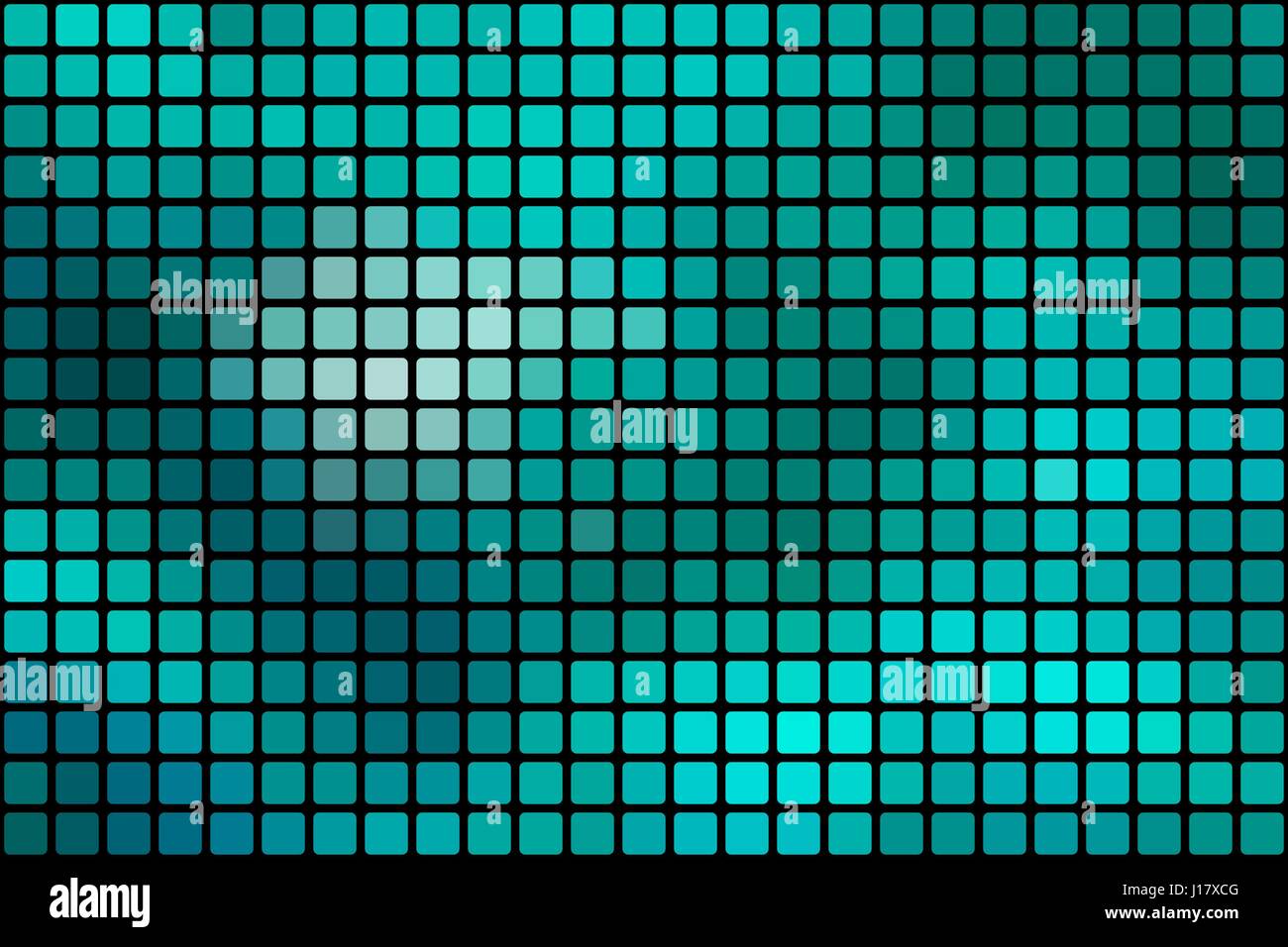 Türkis grün Vektor abstrakte Mosaik Hintergrund mit abgerundeten Ecken quadratischen Fliesen über schwarz Stock Vektor