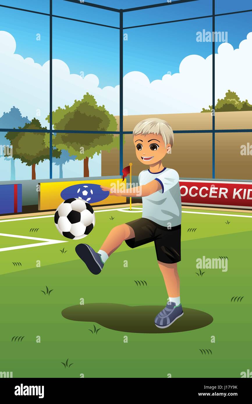 Eine Vektor-Illustration eines jungen Fußballspielers einen Ball Stock Vektor