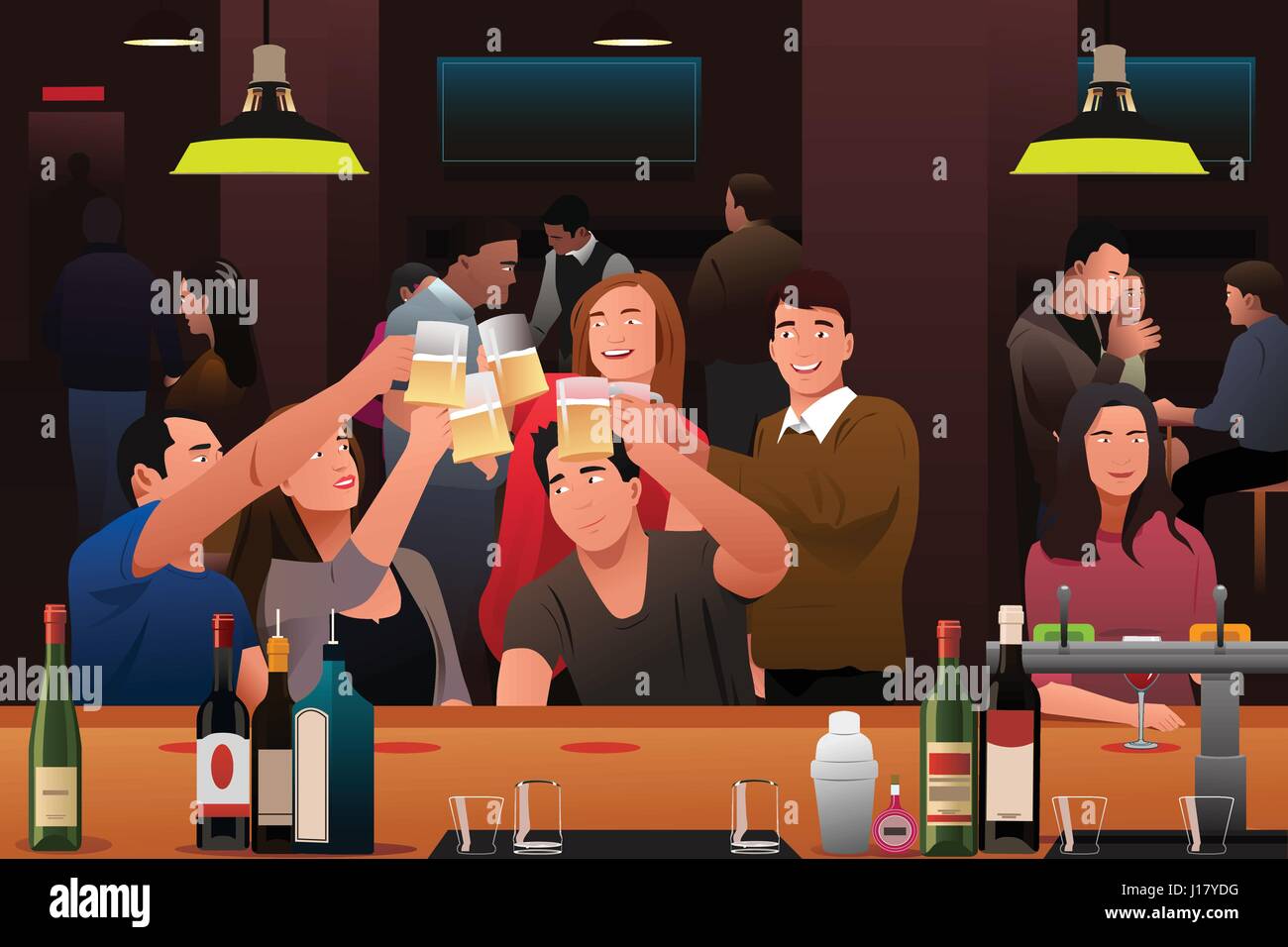 Eine Vektor-Illustration der jungen Leute, die Spaß in einer bar Stock Vektor