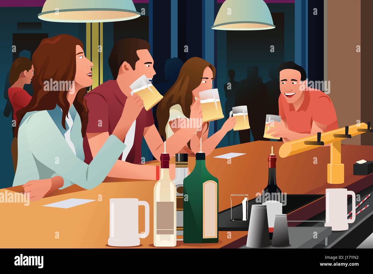 Eine Vektor-Illustration der jungen Leute, die Spaß in einer bar Stock Vektor