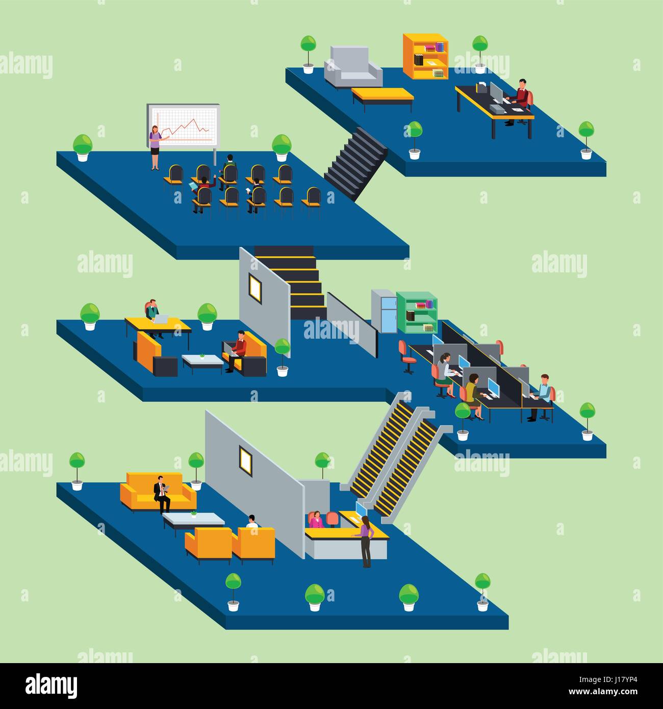 Eine Vektor-Illustration Business Menschen arbeiten im Büro in isometrische Stil Stock Vektor