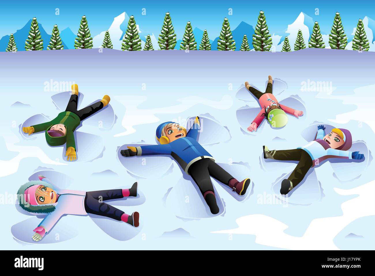 Eine Vektor-Illustration der Kinder tun Snow Angel während der Winter Stock Vektor