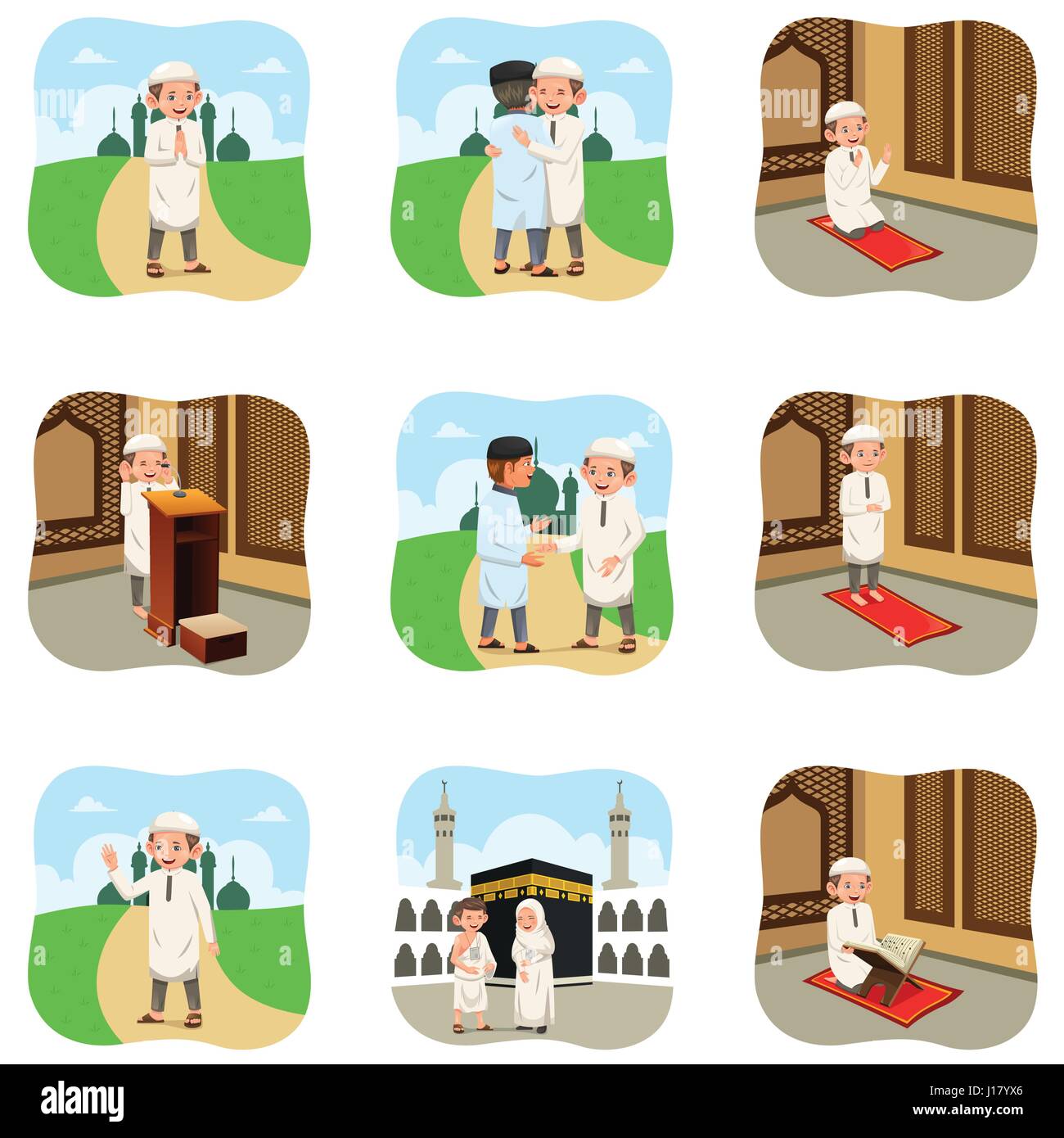 Eine Vektor-Illustration der muslimischen Menschen tun ihre religiösen Aktivitäten Stock Vektor
