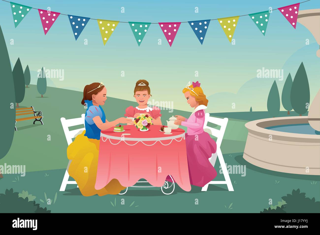 Eine Vektor-Illustration von jungen Mädchen haben eine Tee-Party Stock Vektor