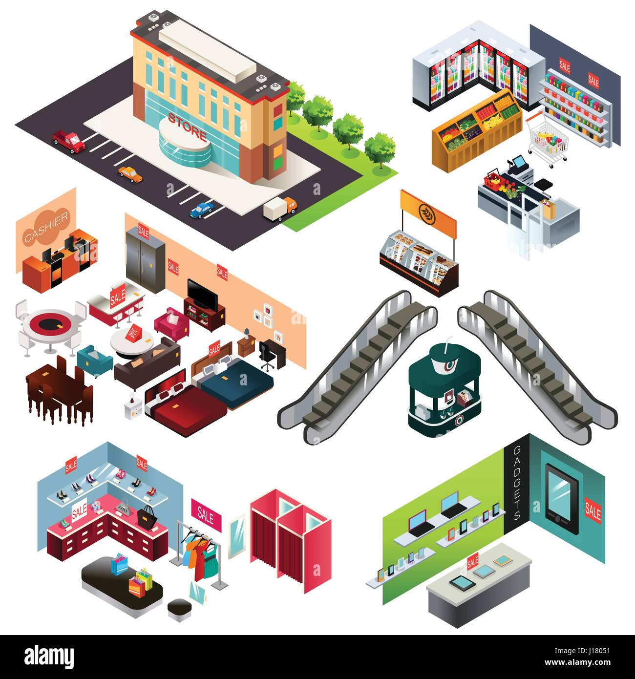 Eine Vektor-Illustration von isometrischen Shopping Mall Stock Vektor