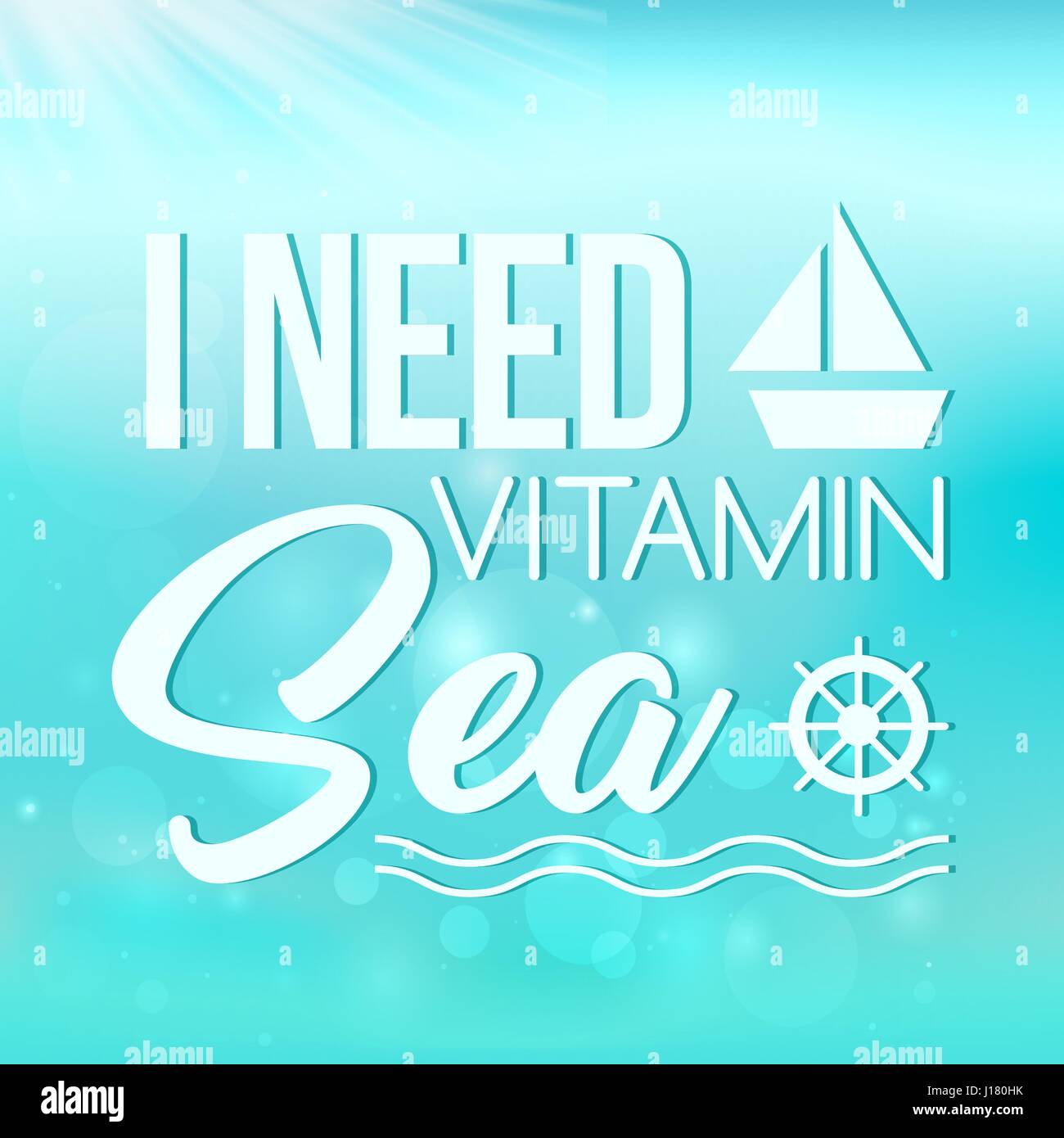 Ich brauche Vitamin Meer Poster auf Türkis Hintergrund Stock Vektor