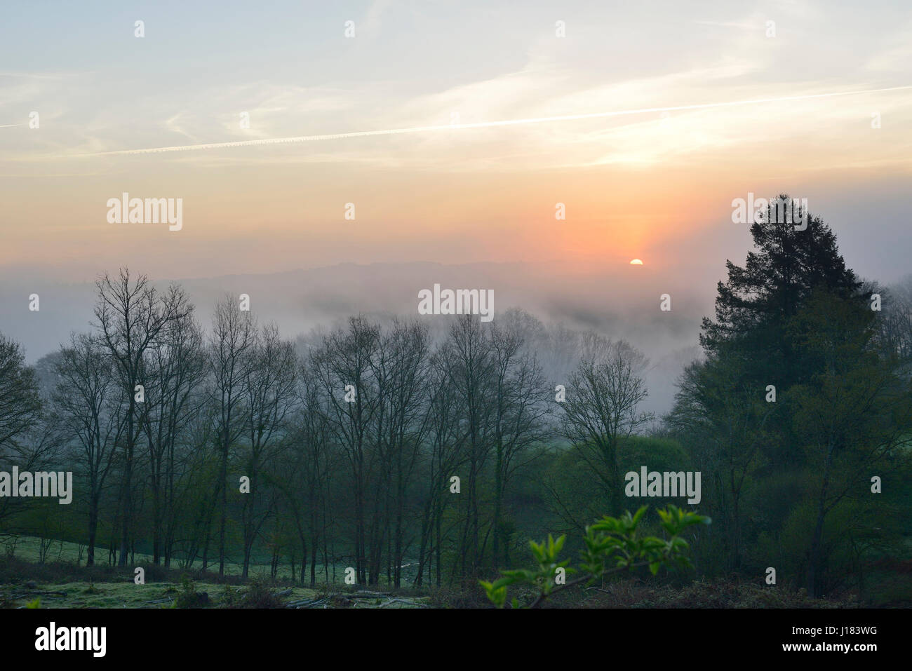 Die hügelige Landschaft der Region Creuse in Zentralfrankreich. Stockfoto