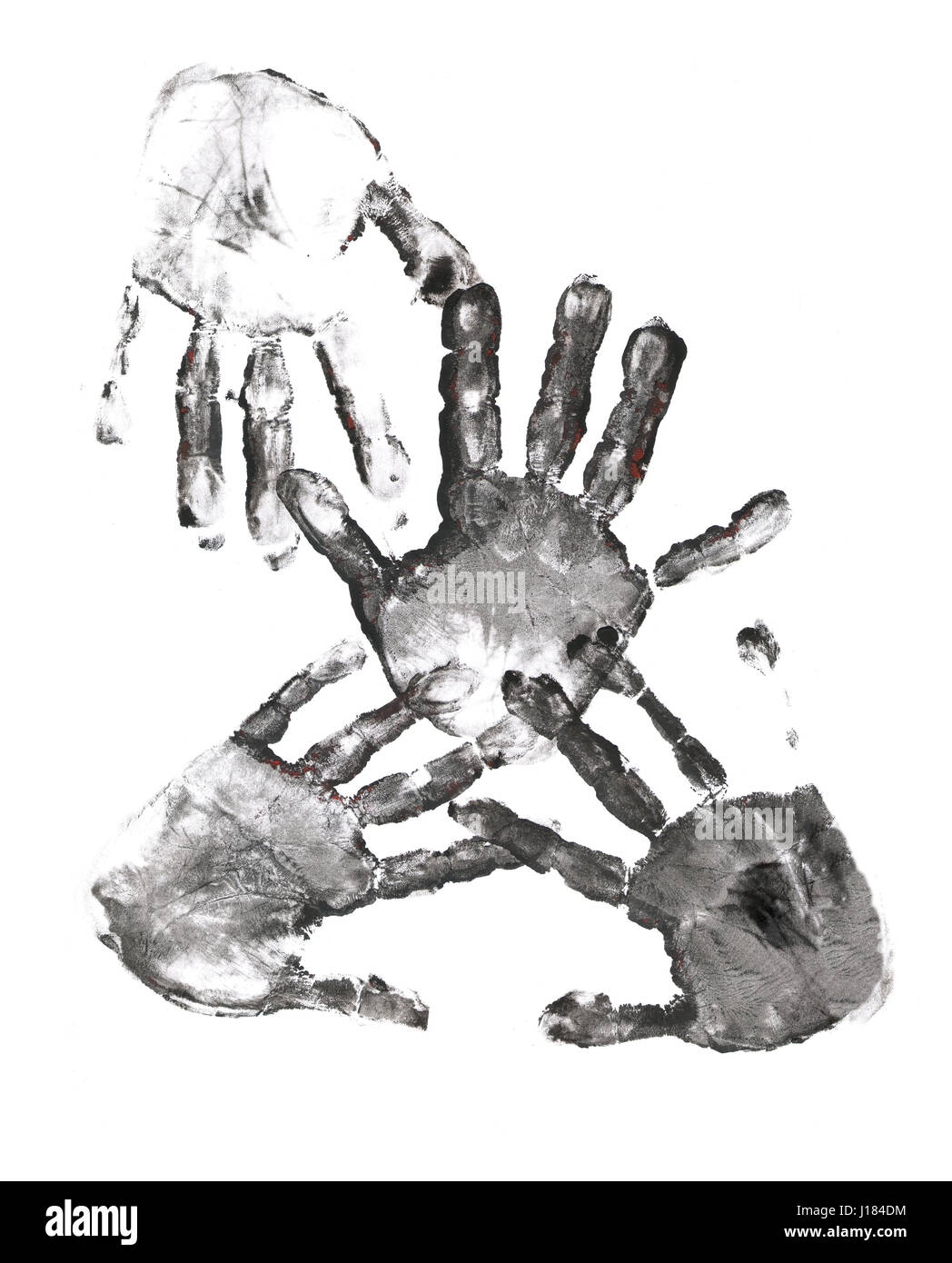 Gruselige Hände Drucken auf weißem Hintergrund Stockfoto