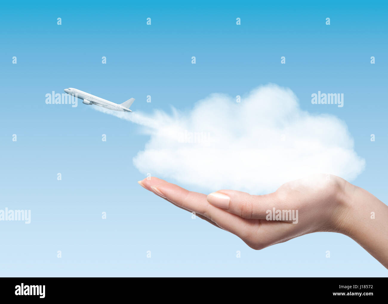 Frau mit Cloud mit startendes Stockfoto